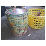 Vintage Lidded Tin, laundry basket,...