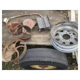 Vintage cast iron wheels, metal and...