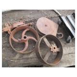 Vintage cast iron wheels, metal and...