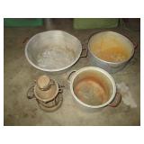 Metal pots and a vintage lamp...