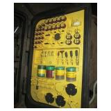 Vintage metal tool box, angle grind...