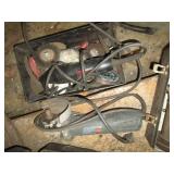 Vintage metal tool box, angle grind...