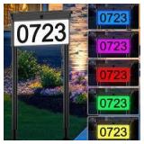 2 in 1 Address Sign 32 in. Black ABS Solar Outdoor Illuminated House Plaque with Stakes Color Changing