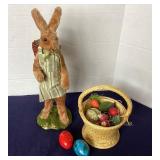 French Easter Rabbit + Ceramic Basket and Eggs