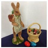 French Easter Rabbit + Ceramic Basket and Eggs