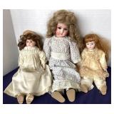 Trio of Antique Dolls + Antique Doll Rope Bed