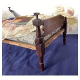 Trio of Antique Dolls + Antique Doll Rope Bed