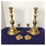 Pair of  Victorian Brass Candlesticks + Pair of Vintage French Candlesticks