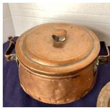 Antique Copper Cooking Pot With Lid + Vintage Tinned Copper Plate