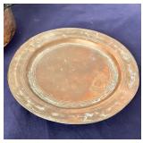 Antique Copper Cooking Pot With Lid + Vintage Tinned Copper Plate
