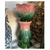 Vintage Majolica Glaze Jardiniere and Pedestal