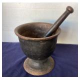 Large Antique Cast Iron Mortar and Pestle