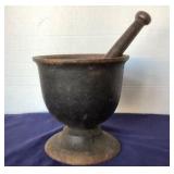 Large Antique Cast Iron Mortar and Pestle