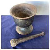 Large Antique Cast Iron Mortar and Pestle