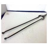 Antique Wrought Iron Fireplace Hearth Tongs