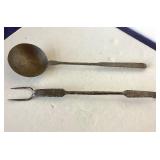 Antique Hand Wrought Meat Fork and Ladle