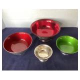Nested Group of 4 Enamel / Silver Bowls