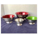 Nested Group of 4 Enamel / Silver Bowls