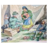 Vintage Watercolor on Velum: "Swedish Gypsy Camp"