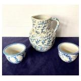 Antique Spongeware Pitcher and Custard Cups