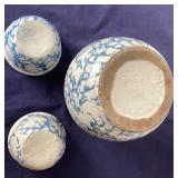 Antique Spongeware Pitcher and Custard Cups