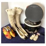 Group of Vintage Shoes, Boots, Hat Boxes and Belts
