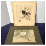 Pair of Antique Japanese Watercolor Paintings on Silk