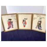 Trio of Vintage Japanese Oshie-Hagoita Artwork
