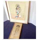 Vintage Japanese Watercolor Painting + Hand Colored Print