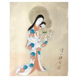 Vintage Japanese Watercolor Painting + Hand Colored Print
