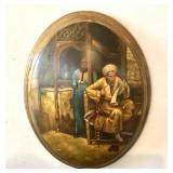 Antique Orientalist Painting on Convex Oval Panel
