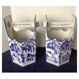 Pair of Modern Chinese Blue / White Porcelain Baskets