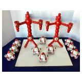 Painted Swedish Wooden Folk Art Candelabra + Ceramic Santa Napkin Rings