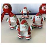 Painted Swedish Wooden Folk Art Candelabra + Ceramic Santa Napkin Rings