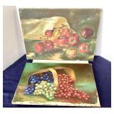 Pair of Unframed Vintage Still Life Fruit Paintings