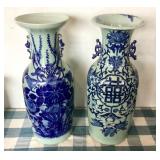 Pair of Modern Chinese Blue / White Porcelain Palace Urns