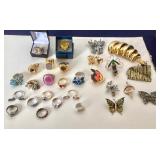 Group of Costume Jewelry: Pins and Rings