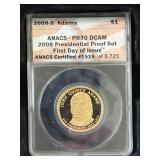 2008-S Presidential Dollar Proofs ANACS PR70 Deep Cameo Set