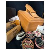 Kiwi Shoe Polish Assortment in Wooden Box - Black & Neutral Polishes & Brushes