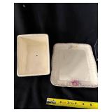 Ohio Pottery Teapot & Casserole - Brown Glaze, 337 Mark, Antique Cheese Dish and Asian Ceramic Box