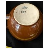 Ohio Pottery Teapot & Casserole - Brown Glaze, 337 Mark, Antique Cheese Dish and Asian Ceramic Box