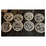 Vintage Glassware & Metalware Lot - 2 Gold-Plated Pewter Goblets, 8 Cut-Glass Bowls, 2 Emerald Green Vases