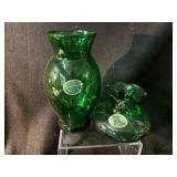 Vintage Glassware & Metalware Lot - 2 Gold-Plated Pewter Goblets, 8 Cut-Glass Bowls, 2 Emerald Green Vases