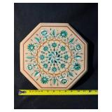 Octagonal Inlaid Marble Table Top with Teal-Green Mother-of-Pearl Floral