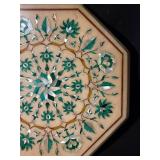 Octagonal Inlaid Marble Table Top with Teal-Green Mother-of-Pearl Floral