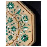 Octagonal Inlaid Marble Table Top with Teal-Green Mother-of-Pearl Floral
