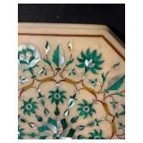 Octagonal Inlaid Marble Table Top with Teal-Green Mother-of-Pearl Floral
