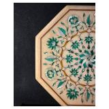 Octagonal Inlaid Marble Table Top with Teal-Green Mother-of-Pearl Floral