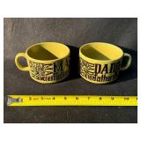 Two Ceramic Mugs - Mother/Father Word-Art Typography, Japan, Olive Glaze (2-Piece Set)