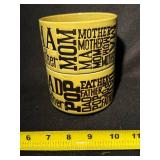 Two Ceramic Mugs - Mother/Father Word-Art Typography, Japan, Olive Glaze (2-Piece Set)